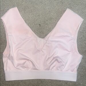 Pink V-Neck Sports Bra with Wide Straps